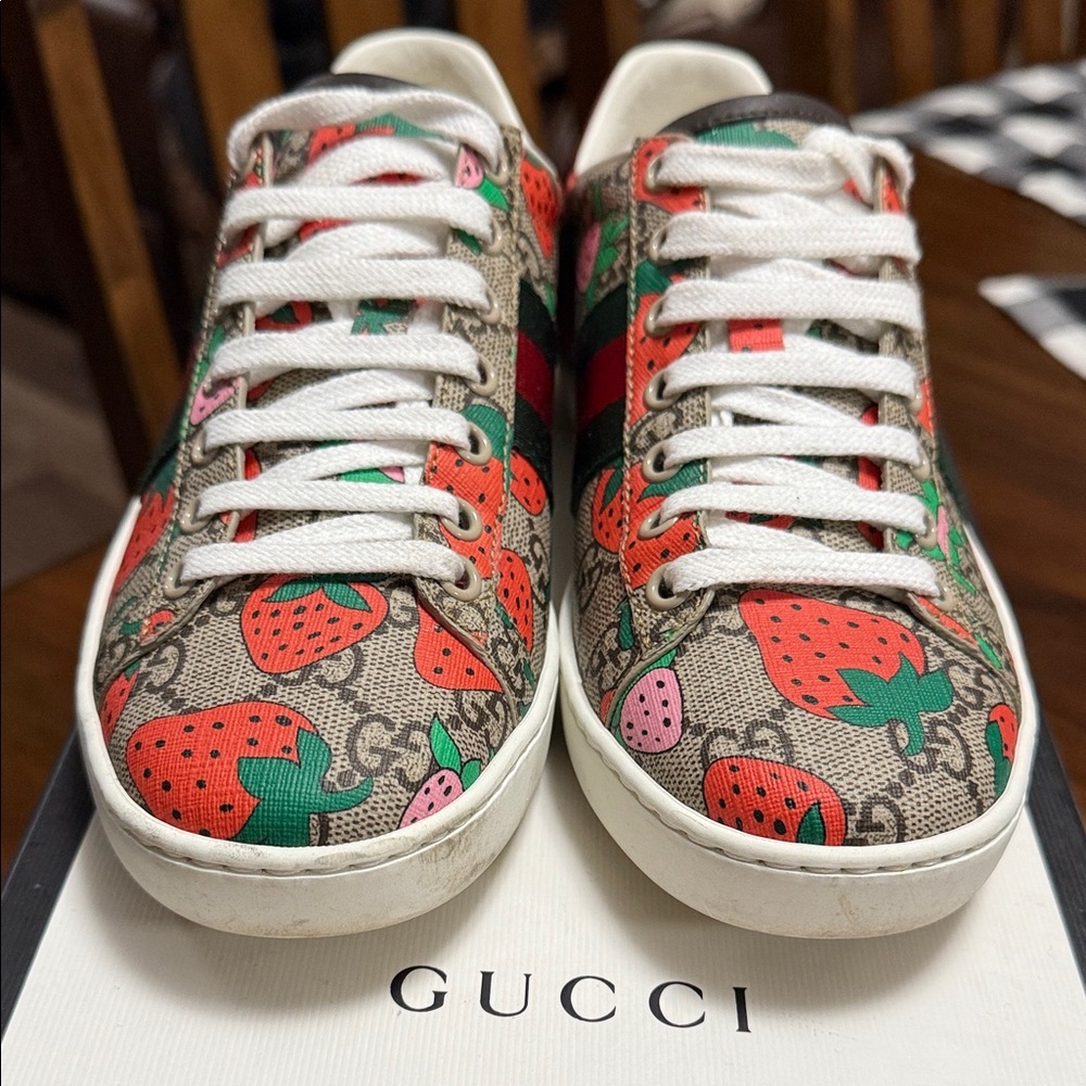 Gucci Strawberry Print Sneakers - Red, Green, White - Picture 5 of 6